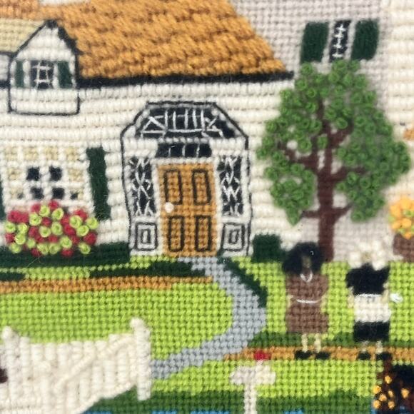 Framed 1981 Folk Art Needlepoint Horse Buggy Country Scene Signed 22.5"x19" Vtg - Picture 7 of 16